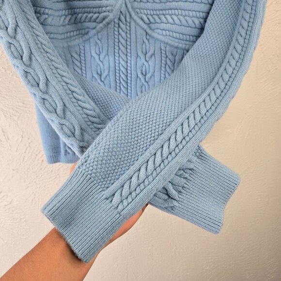 Marciano Guess Cable Knit Sweater Top L Baby Blue Sweetheart Neck Long Sleeve - Picture 5 of 13
